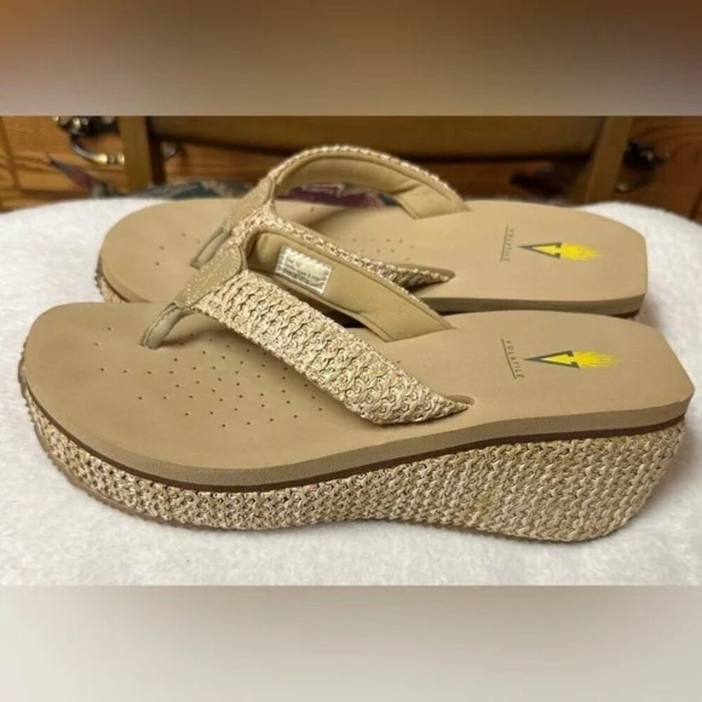 Volatile Natural Woven Raffia Platform Wedge Sandals